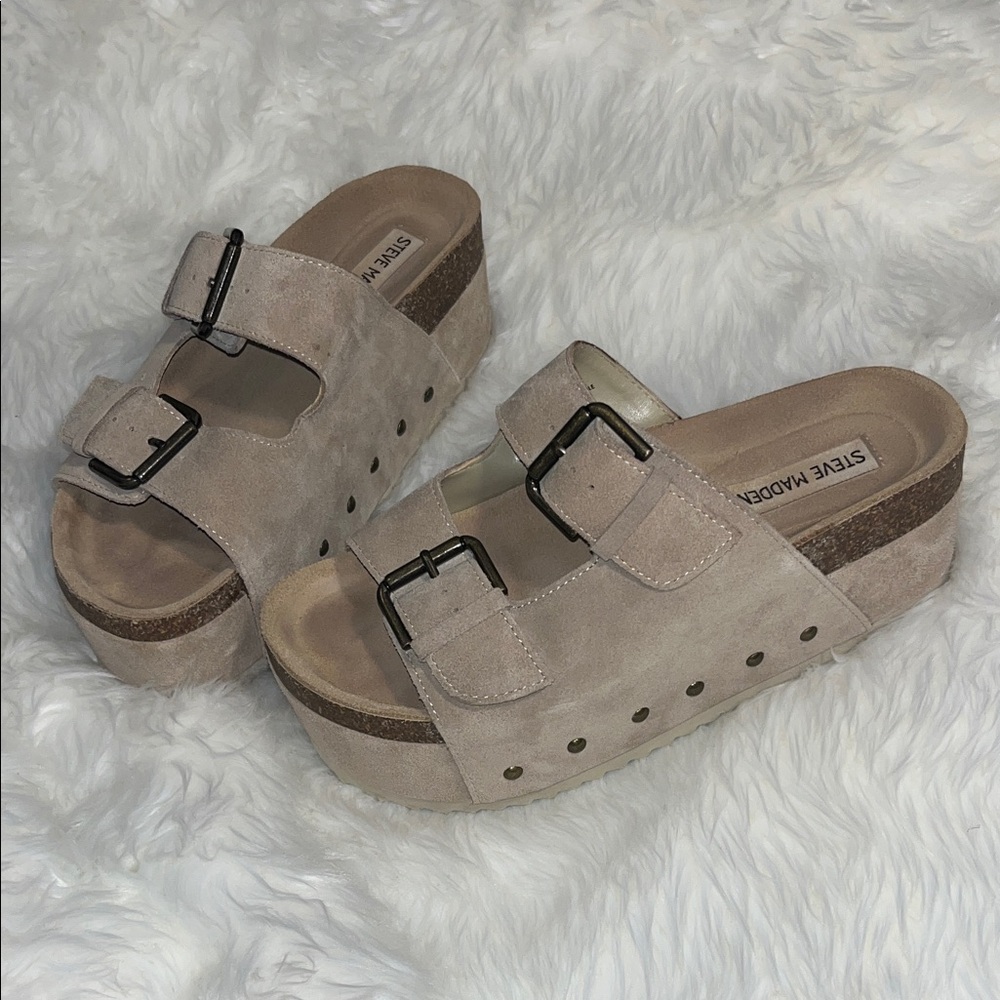 Steve Madden Beige Suede Mules